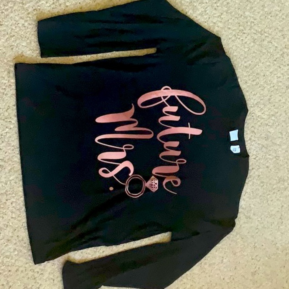Future Mrs. long sleeved t-shirt. Black and Rose
